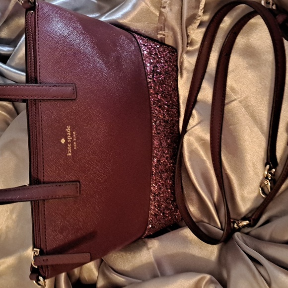 🎁 NEW Kate Spade Glitter Burgundy Satchel and Crossbody New Condition - Picture 3 of 9